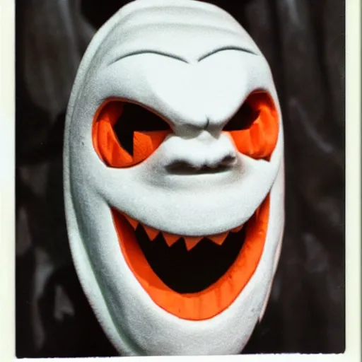 Image similar to polaroid of a screaming reptilian halloween mask