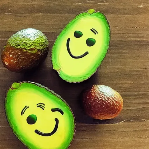 Image similar to avocado with cute smile face kawai art