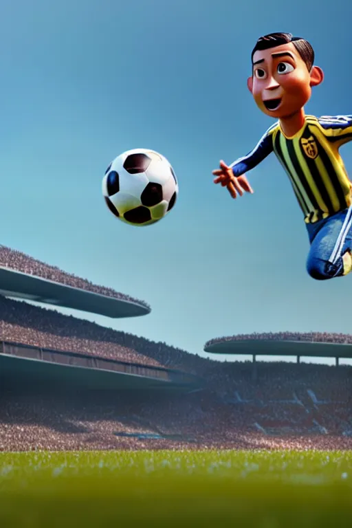 Image similar to pixar man cristiano ronaldo running from a soccer field | glamorous oily soft polished rich ornate modern | weta disney pixar movie still photo | hi - fructose, sci fi fantasy, smooth, octane render, sharp focus, artstation, concept art | artgerm, mucha, rutkowski, feng zhu, wlop, loish