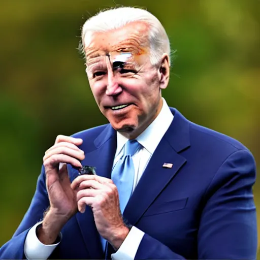 Image similar to joe biden accidentally uses a burger as a phone call