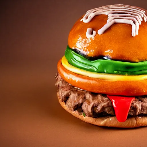 Image similar to a humanoid bipedal upright zombie that strongly resembles a hamburger, professional food photography