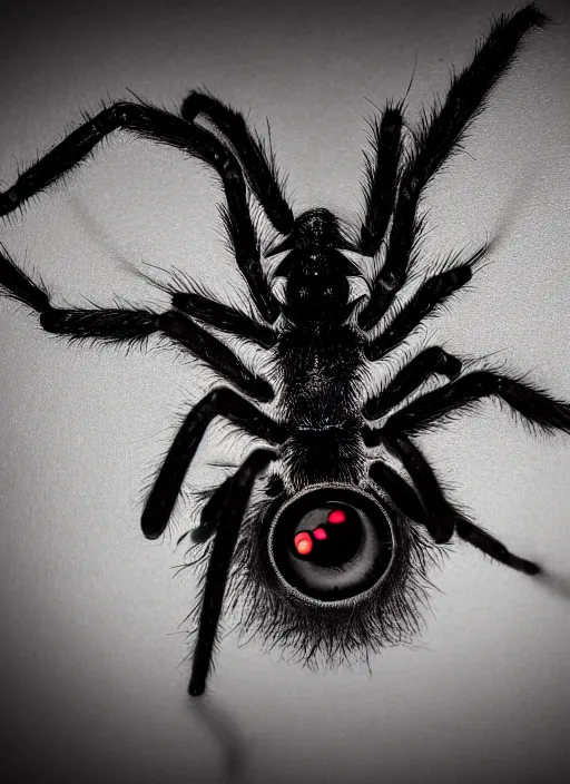 Image similar to studio portrait of a spider - human hybrid, many eyes, leica s, tripod, flash, highly detailed, horror,