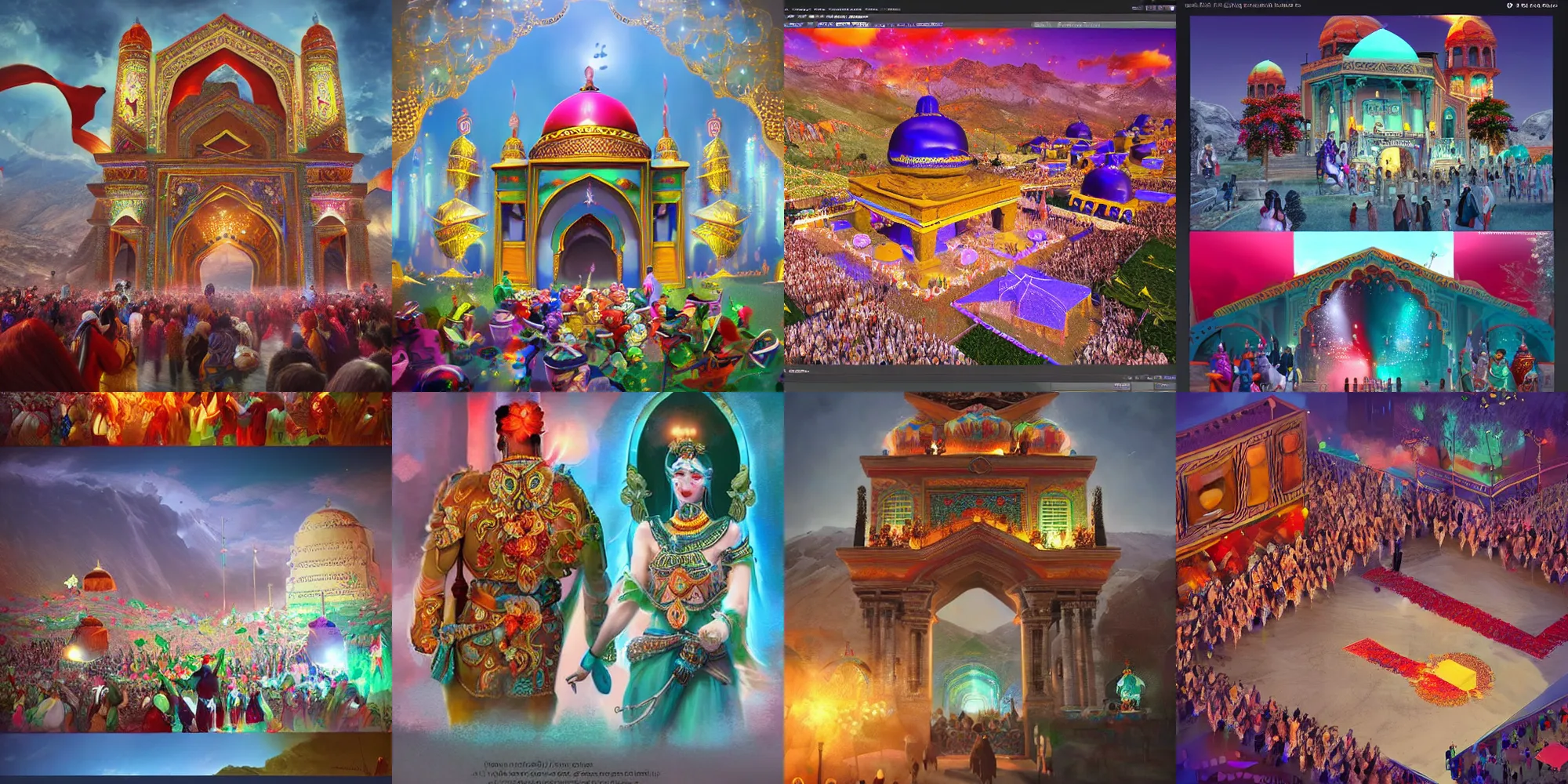 Prompt: A beautiful, perfect, impressive, amazing concept art digital CG painting of Nowruz celebrations in Akre trending on ArtStation, Unreal Engine