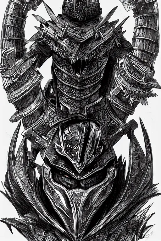 Prompt: armoured warrior, long beak, crows feet, symmetrical, highly detailed, digital art, crow themed armour, sharp focus, trending on art station, kentaro miura manga art style