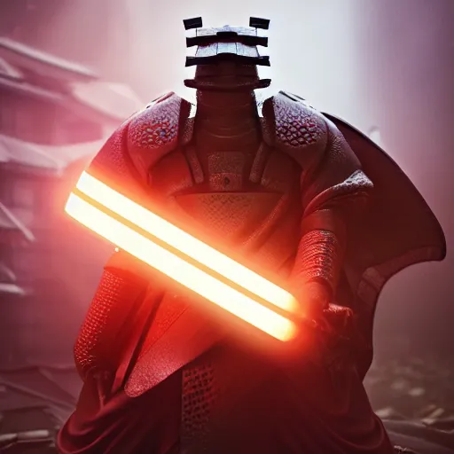 Prompt: a photo of a wide toad samurai in a futuristic armor with glowing katana sword, cyberpunk, hyper realistic, hyper detailed, volumetric lightning, grainy film, octane render, 8k, raytracing