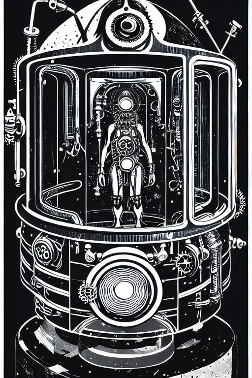 Image similar to steampunk cryo chamber containing a cyclops, high details, intricately detailed, by vincent di fate, inking, 3 color screen print, masterpiece, trending on artstation,, sharp, details, hyper - detailed, hd, 4 k, 8 k