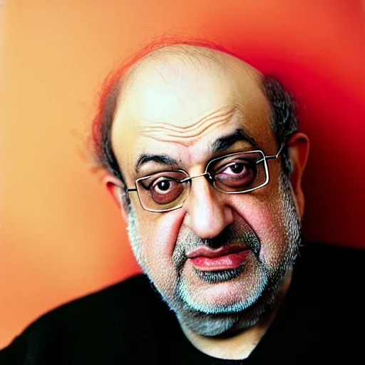 Image similar to kodachrome photographic portrait of author, salman rushdie from the year 3 0 0 0, portrait by annie liebowitz