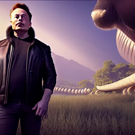 Image similar to elon musk with very long ivory tusks growing out of his cheeks 8 k ultra realistic, award winning, unreal engine 5, masterpiece, atmosphere glow, hyperrealistic, focused, extreme details, cinematic