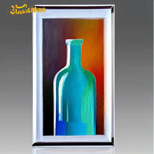 Prompt: oil painting innovative glass bottle, handmade, in cinematic light, strong shadows, dramatic setting and very very very very beautiful masterpiece, light reflection, light refraction, transparent glass