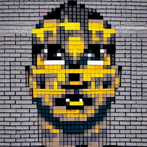 Image similar to a man's face made of pixel blocks blown into the wind