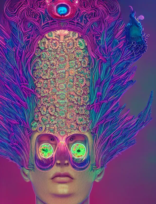 Image similar to symmetrical, centered, goddess close-up portrait wigh crown made of skulls. phoenix betta fish, phoenix, bioluminiscent creature, super intricate ornaments artwork by Tooth Wu and wlop and beeple and Dan Flavin and Daniel Buren and greg rutkowski