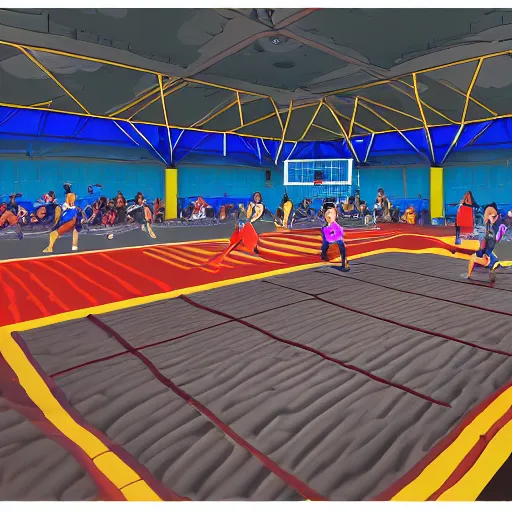 Image similar to a dodgeball arena, video game concept art