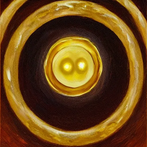 Prompt: a dnd golden wedding ring with three small glowing orbs in the center of its face, oil painting