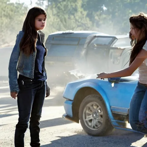 Image similar to High quality movie still of Selena Gomez in Michael Bay's Transformers