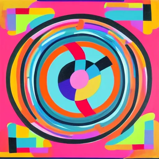 Image similar to rubber duck painting in the style of frank stella, concentric circles, geometric, evenly spaced, minimalist, very colorful