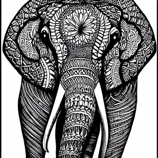 Image similar to elephant, ink illustration, zentangle art, very beautiful masterpiece