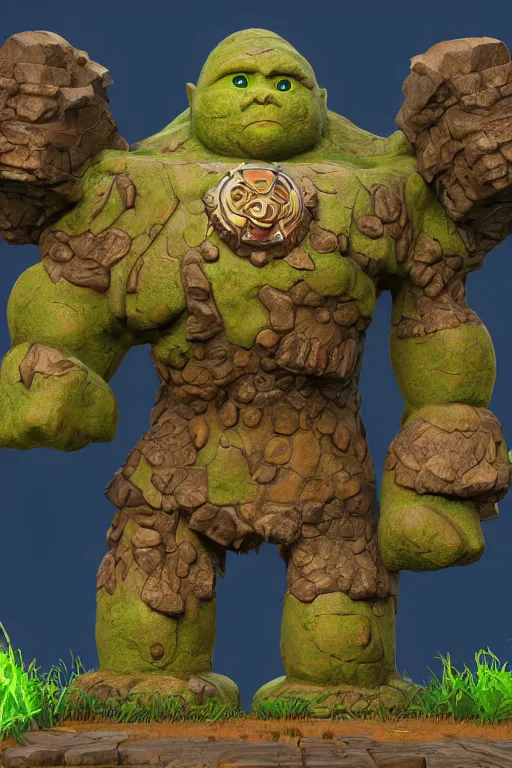 Image similar to zelda fantasy art giant golem troll wood rock greeble gemstone, global illumination ray tracing hdr fanart arstation by sung choi and eric pfeiffer and gabriel garza and casper konefal