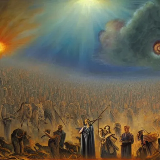 Prompt: painting of jehovah's witnesses apocalypse