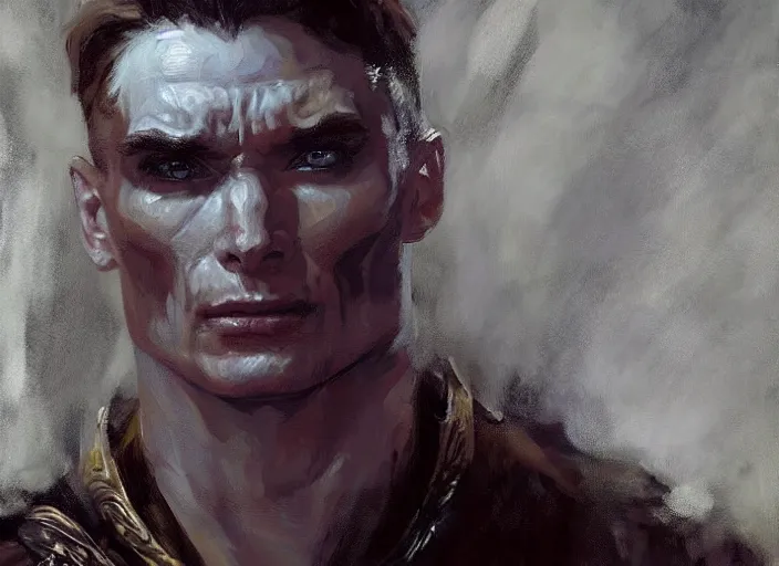 Image similar to a highly detailed beautiful portrait of cillian murphy as kratos, by gregory manchess, james gurney, james jean