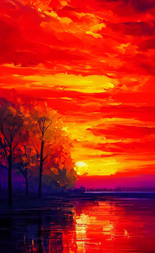 Prompt: a beautiful illustration of a sunset, art of alena aenami, featured on artstation, vertical orientation, paint brush strokes, expressionism, brushstroke - laden