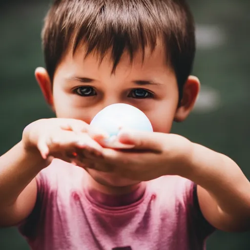 Prompt: child squeezing a rubber ball EOS-1D, f/1.4, ISO 200, 1/160s, 8K, RAW, unedited, symmetrical balance, in-frame