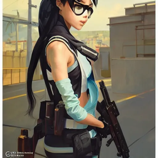 Image similar to greg manchess portrait painting of asada shino sinon as overwatch character, medium shot, asymmetrical, profile picture, organic painting, sunny day, matte painting, bold shapes, hard edges, street art, trending on artstation, by huang guangjian and gil elvgren and sachin teng