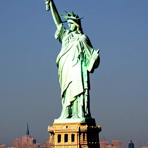 Prompt: The Statue of Liberty, made of gold