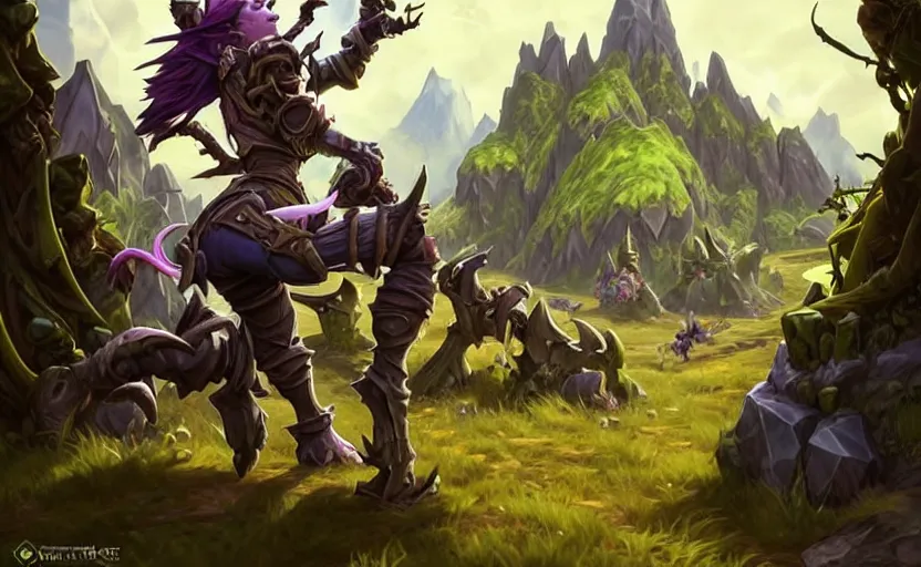 Image similar to goblin squatting, amazing landscape with tree in background, fantasy, whimsical, dungeons and dragons, league of legends splash art, heroes of the storm splash art, hearthstone splash art, world of warcraft splash art, overwatch splash art, art by artgerm, art by alphonse mucha, intricately detailed, highly detailed, trending on artstation,