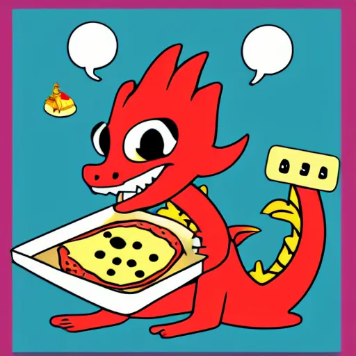 Prompt: A cute cartoon dragon eating pizza