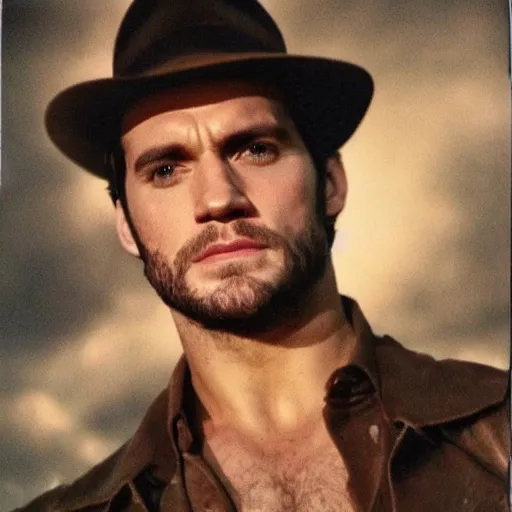 Image similar to Polaroid image of Henry Cavill as Indiana Jones