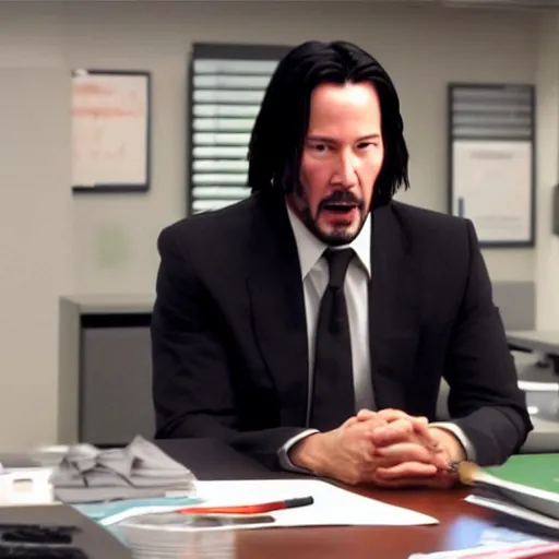 Image similar to Keanu Reeves in the office 4K quality super realistic