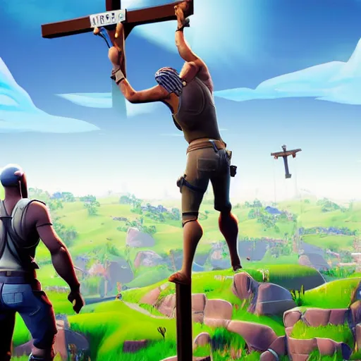 Prompt: jesus christ crucifixion fortnite event