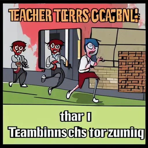 Image similar to teacher running from zombified students