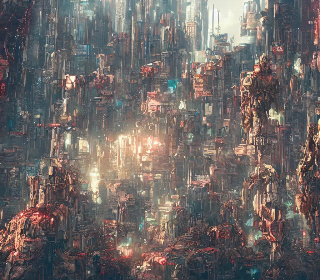 Image similar to the giant flesh golem destroying cyberpunk city underwater