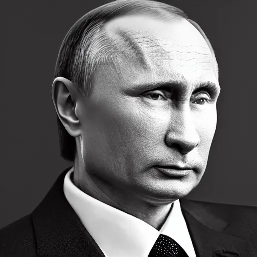 Image similar to hyperrealistic portrait of vladimir putin with a mullet haircut, canon eos r 3, f / 1. 4, iso 2 0 0, 1 / 1 6 0 s, 8 k, raw, unedited, symmetrical balance, in - frame