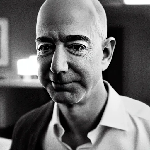 Prompt: Jeff Bezos integrating his consciousness with Alexa. CineStill