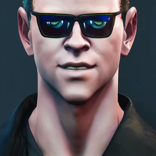 Image similar to albert wesker in fortnite, au naturel, hyper detailed, digital art, trending in artstation, cinematic lighting, studio quality, smooth render, unreal engine 5 rendered, octane rendered, art style by klimt and nixeu and ian sprigger and wlop and krenz cushart