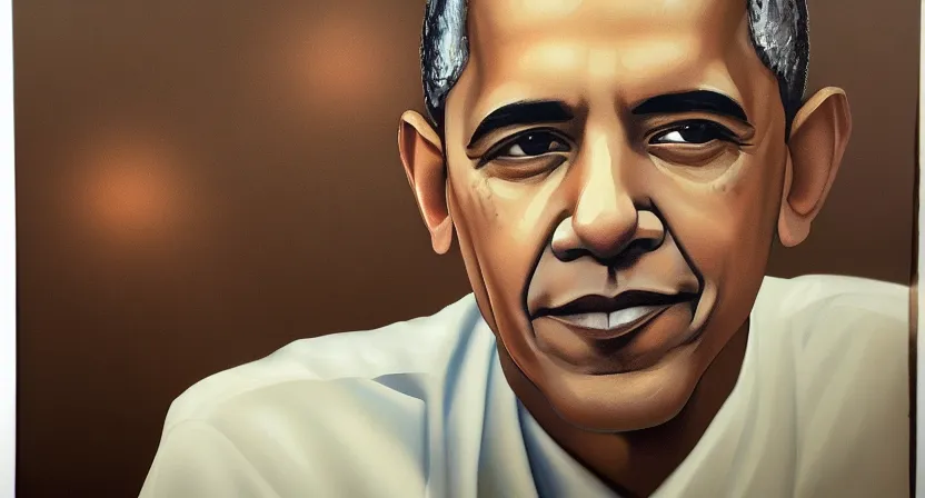 Image similar to portrait of barack obama, artwork by salman toor, cinematic light, atmospheric effects