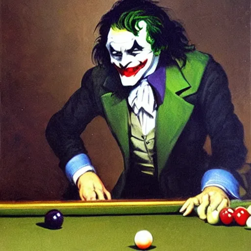 Prompt: the joker playing pool painted by goya