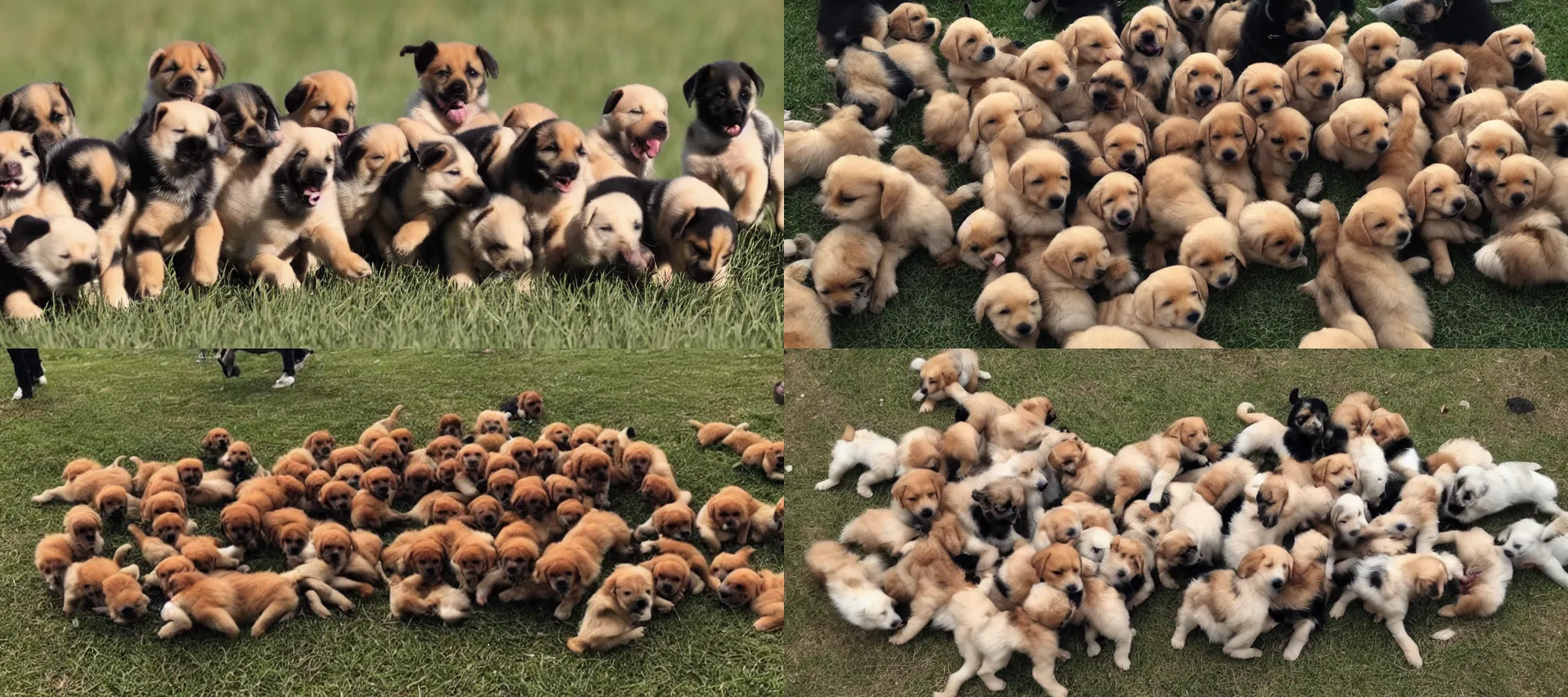 Prompt: Swarm of puppies in battle