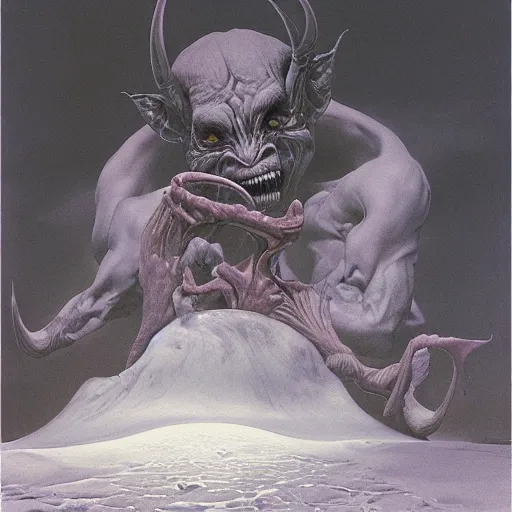 Image similar to ice goblin by Zdzisław Beksiński, oil on canvas