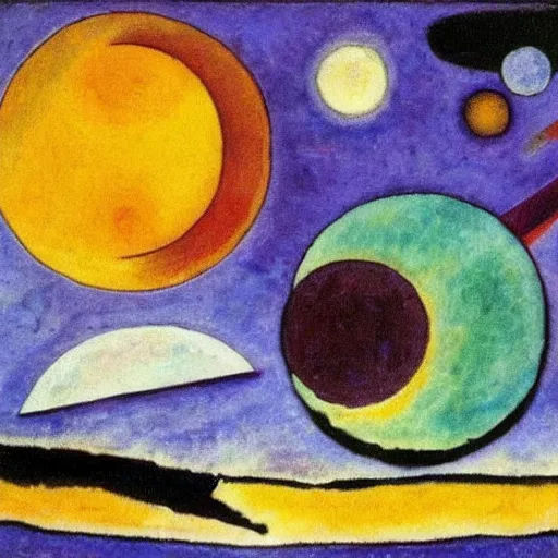 Prompt: earth and moon, Kandinsky painting