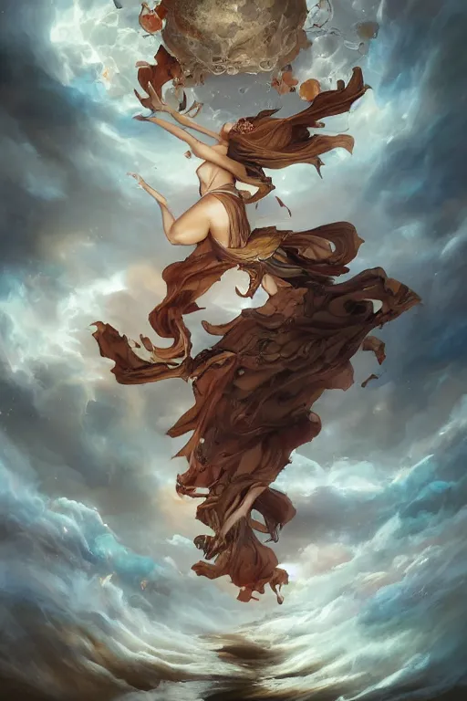 Prompt: sorceress falling through the sky, by peter mohrbacher, artgerm, karol bak, loish, ayami kojima, james stokoe, highly detailed, ultra detailed, ultra realistic, trending on artstation