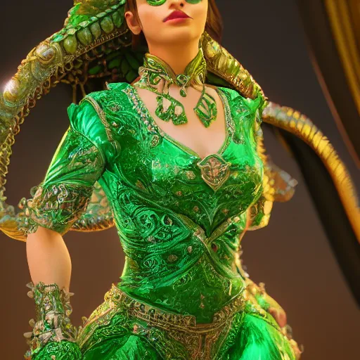 Prompt: princess of emerald, majestic, ornate, 8 k, intricate, detailed, accent lighting, dramatic light, octane render