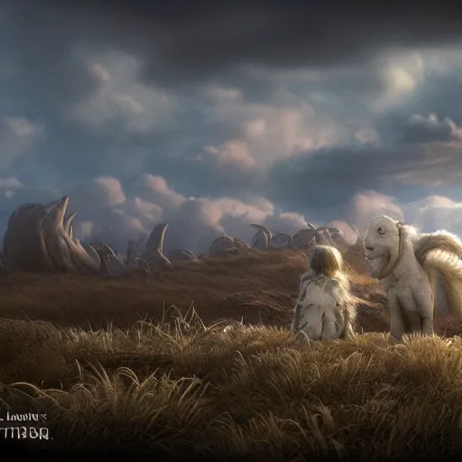 Prompt: the neverending story wide angle battle scene, highly textured, hyperrealism, award winning, gritty, tilt shift