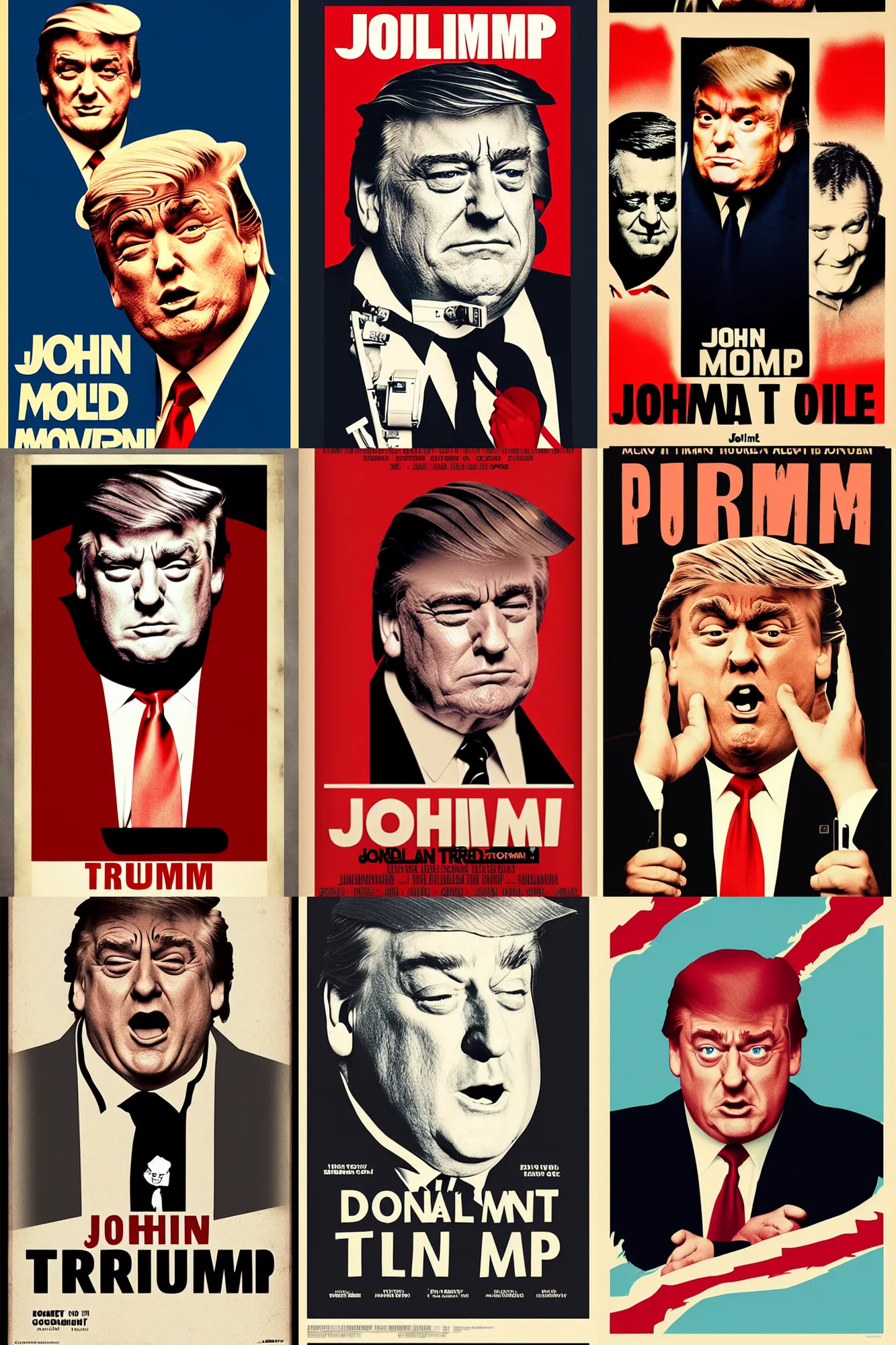 Prompt: vintage minimal movie poster, john goodman as donald trump, horror
