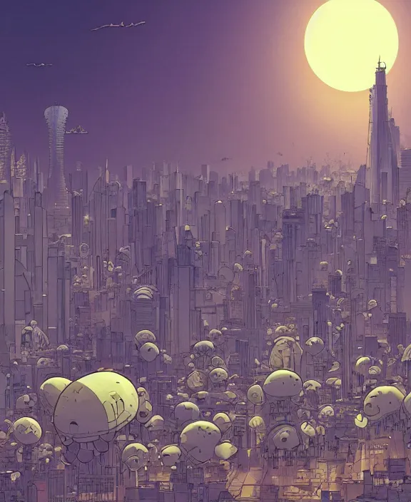 Image similar to simplicity, city skyline made from obese sea slugs, in the style of a puffy spaceship, skeletons, partly cloudy, spooky, dramatic lighting, by geof darrow, bill sienkiewicz, dan mumford, yusuke murata, makoto shinkai, ross tran, cinematic, unreal engine, cel shaded, featured on artstation, pixiv