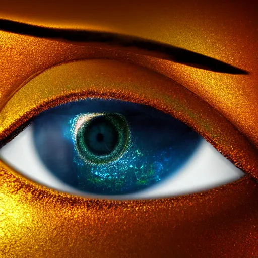 Image similar to iridescent eye reflecting the cosmos, hyperrealistic, octane render, 4k