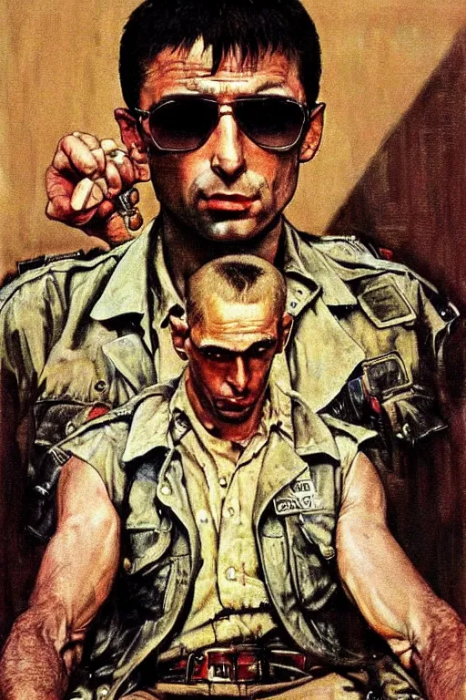 Prompt: travis bickle from taxi driver movie painted by Norman Rockwell