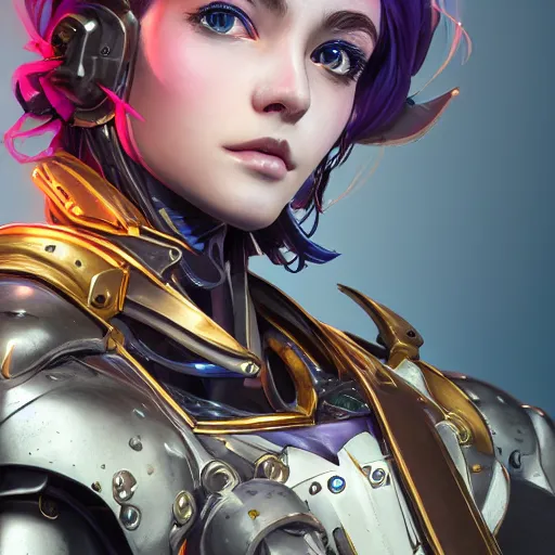 Image similar to studio portrait of lawful good colorful female holy mecha paladin absurdly beautiful, elegant, young sensual graceful woman, ultrafine hyperrealistic detailed face illustration by kim jung gi, irakli nadar, intricate linework, sharp focus, bright colors, matte, octopath traveler, final fantasy, unreal engine highly rendered, global illumination, radiant light, intricate environment